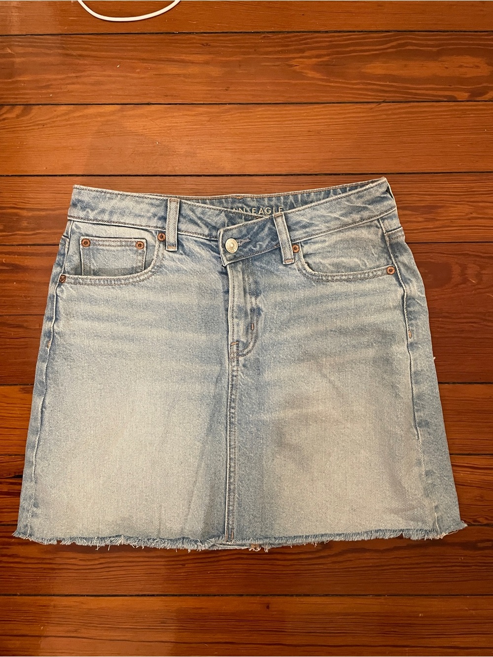 NWOT AE Light Wash Criss-Cross Waist Jean Skirt